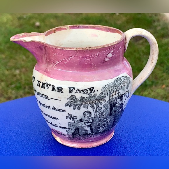 Circa 1805 Pink Lustre Sunderland GOOD HUMOUR Creamer Jug Pitcher - Picture 1 of 16